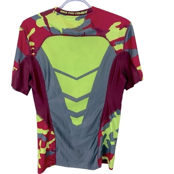 Nike Pro sz S Combat Neon Camo Fitted Hypercool Short Sleeve Men’s Tee T-Shirt - Picture 3 of 8